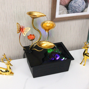 Feng Shui Water Feature Wrought Iron Indoor Decor With Waterwheel Home Office Decoration Plant Pattern Irregular Shape - Product Image 4