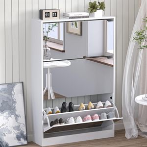 ตู้เก็บรองเท้าสั่งทำราคาประหยัดสีขาวพร้อมชั้นวางรองเท้าและกระจก - Product Image 2