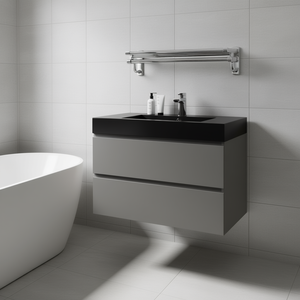 Meuble-lavabo de salle de bain moderne 36 pouces, design mural flottant, grand rangement, vasque en céramique noire, finition mate - Product Image 2