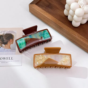 กิ๊บติดผมทำมือจากกรดอะซิติก สีเข้ากัน กิ๊บหนีบผมทรงสี่เหลี่ยม ดีไซน์หรูหรา สไตล์เรโทร - Product Image 2