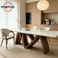 Table à manger moderne en marbre avec pieds en bois, meubles de salle à manger rectangulaires, style nordique, projet hôtelier, fabrication OEM, directement de l'usine