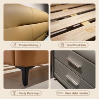 XIYUAN Lit élégant et moderne en cuir véritable, cadre en bois de pin, sommier à ressorts, taille King, garantie 10 ans, durable et écologique