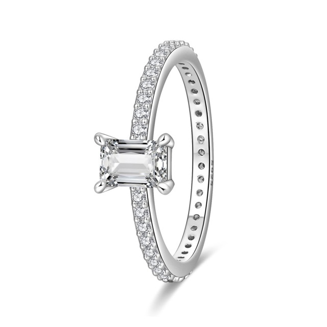 925 Sterling Silver Statement Jewelry Sparkling Clear CZ Geometric Square Finger Rings for Women Rhodium Zircon for Wedding Gift