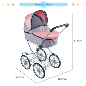 Dollri Starri Hàng Mới 2022 Búp Bê Xe Đẩy Xe Đẩy Màu Hồng Cambridge Pram Với 4 Bánh Lớn Và Giỏ Lưu Trữ Kim Loại - Product Image 5