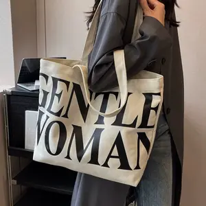 Wholesale Large Personalized Shopping Handbag Pocket And Zipper Plain Cotton Canvas LVSEN Tote Bag With Custom Printed Logo