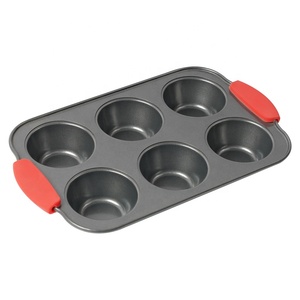 Moule à cupcakes rond à 6 cavités en acier au carbone antiadhésif écologique de conception nouvelle avec poignée en silicone - Product Image 3