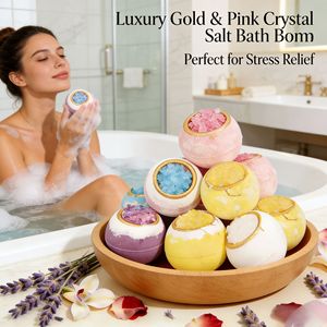 Bombes de bain effervescentes au sel de mer et aux cristaux, bombes de bain à paillettes dorées, boules de bain moussantes aux huiles essentielles de luxe - Product Image 2