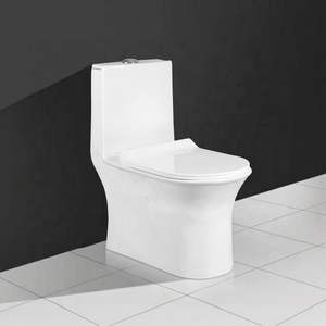 Siège de toilette monobloc en céramique vitreuse avec siphon en P et S, 740x650 mm, blanc émaillé, système de chasse d'eau par siphon, fabrication indienne - Product Image 1
