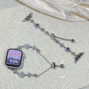 Correa de reloj con delicadas flores de diamantes de imitación, cadena de cristal, correa ajustable para reloj inteligente para mujer - Product Image 4