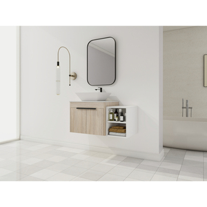 Modern Design Float Bathroom Vanity With Ceramic Sink White Stone Slab <b>Small</b> Storage <b>Shelves</b> Soft Close - Product Image 3