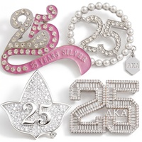 Broche personnalisée OEM avec logo, lettres grecques, souvenirs universitaires, strass et cristaux, bleu et blanc, pour sororité