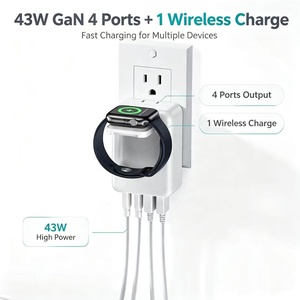 HNT 43W GaN ที่ชาร์จติดผนังแบบหลายพอร์ต <span class=keywords><strong>4</strong></span> พอร์ต USB และ 1 พอร์ตชาร์จไร้สาย ชาร์จพร้อมกันได้ 5 อุปกรณ์ สำหรับโทรศัพท์ สมาร์ทวอทช์ - Product Image 1