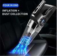 Aspirateur voiture 4 en 1 sans fil USB Pompe à air 120W Gonfleur de pneus auto Pompe à air Compresseur d'air Humide et sec Aspirateur à main
