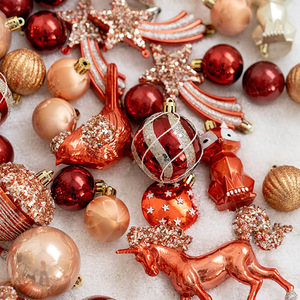 Adorno Navideño, Estrella Roja Naranja, Forma Anómala de Bollo, Colgante de Alce con Brillantina, Bola Decorativa Navideña - Product Image 2