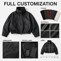 Blouson Bomber en Cuir Vieilli Coupe Décontractée Personnalisé OEM avec Broderie Minimaliste et Silhouette Structurée, Col Montant
