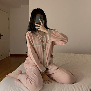 Automne nouveau Cardigan à manches longues doux pyjamas tricoté coton Jacquard Homewear costume pyjamas de luxe pour les femmes ensemble - Product Image 2