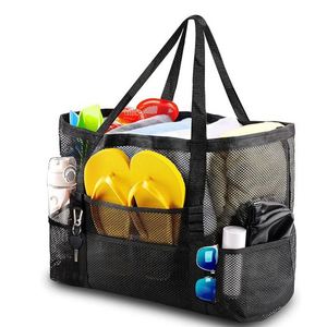 Bolsa de Playa de Malla de Nailon de Gran Capacidad con 8 Bolsillos y Cierre de Cordón, para Guardar Juguetes de Baño, Ideal para Viajes a la Playa y Vacaciones - Product Image 1