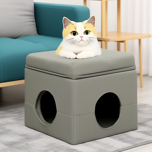 Bailey personnalisation tissu <span class=keywords><strong>lin</strong></span> cuir maison pour animaux de compagnie déodorant pouf pour animaux de compagnie tabouret chat maison - Product Image 4