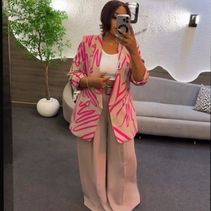 2026 New Arrival <strong>Women's</strong> Anti-Wrinkle Printed Geometric Long-Sleeve Suit Contrasting-Color <strong>Trousers</strong> <strong>Formal</strong> Straight-Leg Regular - Product Image 1