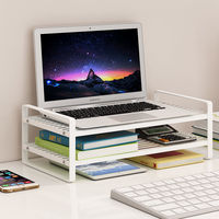 Organisateur de bureau d'ordinateur en métal à 2 niveaux avec support de moniteur et porte-stylo Tiroir Accessoires de stockage pour espace de travail