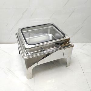 طبق تسخين فاخر من الفولاذ المقاوم للصدأ فضي تجاري مربع أواني وقود مدفئة للطعام - Product Image 6