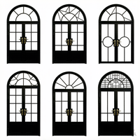 Portes d'entrée françaises en acier sur mesure, grands panneaux de verre, grille noire en métal, portes extérieures pour maisons modernes