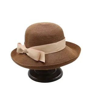 Chapéu de palha respirável para praia, chapéu de cowboy com aba doce, chapéu de palha para verão, flores pequenas e frescas