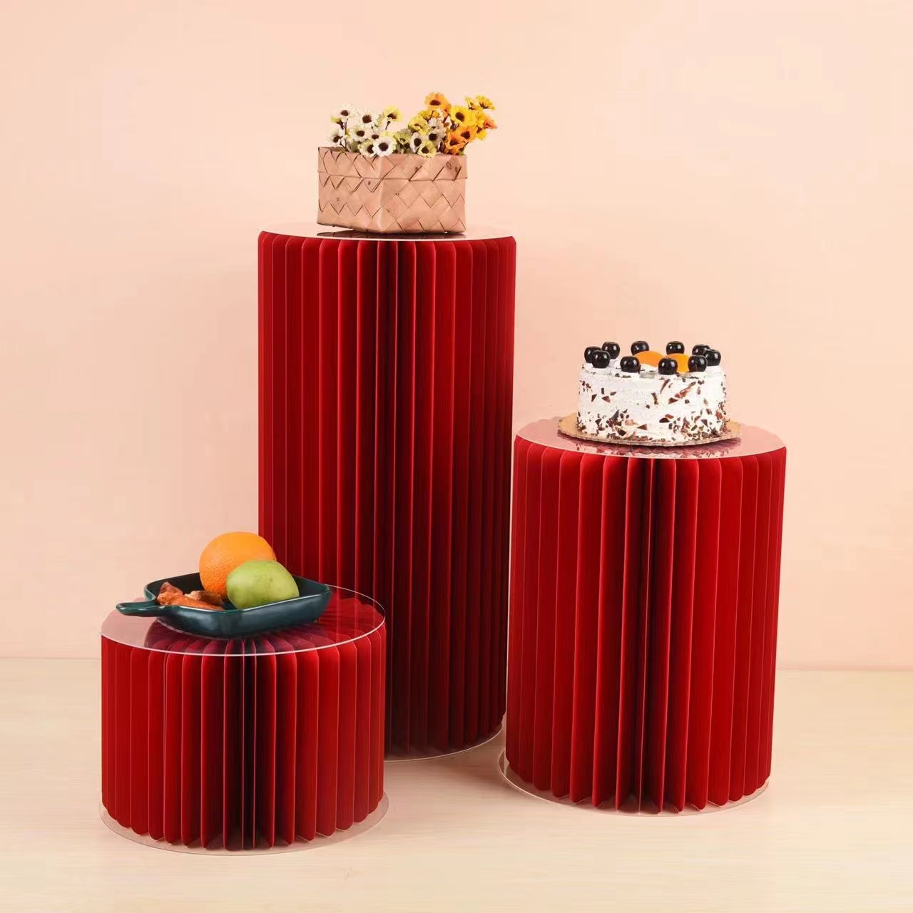 New Wedding Decorations Paper Pedstal Foldable Honeycomb Cylinder Display Stand Cake Dessert Table Stands Wedding Flower Stand — view 2