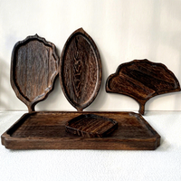 Plateau de service carré en bois massif de Paulownia, motif feuilles dessinées à la main, style moderne et minimaliste, pour hôtel, thé, café et repas