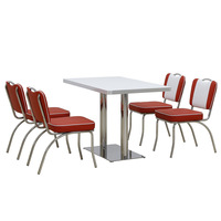 Ensemble de tables et de chaises en cuir rouge à cadre métallique de style classique américain des années 50 pour les restaurants, les cafés et les bars