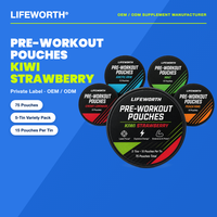LIFEWORTH Kiwi Strawberry Variety Pack Pré-Entraînement en Poudre Sachets Variés Kiwi Fraise 5-en-1 Pack Varié 75 Énergie Concentration Soutien