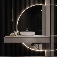 Miroir mural de salle de bain moderne avec lumière LED en forme de demi-lune, interrupteur tactile intelligent