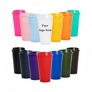 Custom Reusable Coffee Cups with Lids 16 Oz Travel to Go Coffee Cups Plastic Water Party Bottle Tumblers Mug Bulk for Iced <b>Tea</b> - Product Image 1