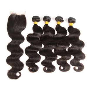 Grado 8A Visone Brasiliana Dei Capelli Del Virgin Dell'onda Del Corpo del Commercio All'ingrosso Brasiliano Dell'onda Del Corpo Brasiliani del virgin dei capelli Bundle Con Chiusura - Product Image 1