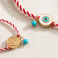 Pulsera Go2boho con cordón de nailon trenzado rojo y blanco, cuentas de turquesa y baño de oro de 18 quilates, joyería bohemia para regalo.