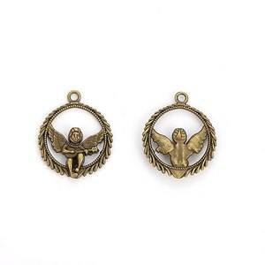 Breloques en forme <span class=keywords><strong>d</strong></span>'<span class=keywords><strong>ange</strong></span> pour la fabrication de bijoux, pendentifs ajourés en alliage de zinc 30x25mm, bronze antique, argent antique - Product Image 4