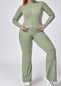 Top giacca con Zip e <span class=keywords><strong>pantaloni</strong></span> <span class=keywords><strong>verdi</strong></span> Plus Size XXXL completo Legging prodotti di tendenza Activewear <span class=keywords><strong>tuta</strong></span> da donna - Product Image 2