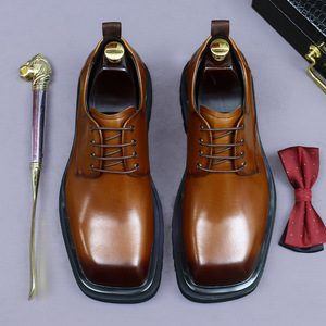 Zapatos de vestir con plataforma de nuevo estilo para hombre, zapatos que aumentan la altura, de cuero vacuno, punta cuadrada, con cordones, zapatos de negocios para hombre - Product Image 4