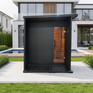 Sauna extérieur en bois massif de cèdre rouge pour 4 personnes, nouveau design carré noir de luxe haut de gamme pour villa, jardin, bien-être, sauna finlandais - Product Image 1