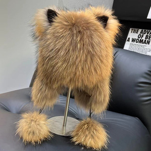 النساء الشتاء الدافئ الحقيقي الراكون الفراء قبعة قبعات الشتاء للنساء الفتيات الطبيعية رقيق قبعة - Product Image 3