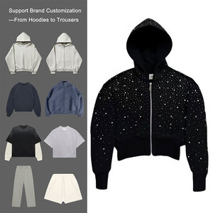 Felpa con Cappuccio 100% Cotone <span class=keywords><strong>Anime</strong></span> Stampa Integrale Lavorata a Maglia con Zip Intera Design Sbiadito con Strass Stile Oversize Digitale per Inverno OEM - Product Image 2