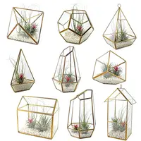 Handmade Irregular Glass Gold Geometric Diamond Copper Air Plants Terrarium Container for Home Decoration