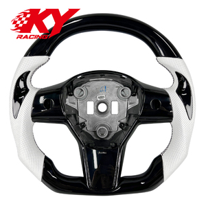 Volant sport en cuir noir piano et fibre de carbone personnalisé pour Tesla Model 3, Model Y, Model S et Model X - Product Image 1