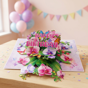 การ์ดอวยพรวันเกิดแบบป๊อปอัพ 3 มิติ ลายกล้วยไม้ ยี่ห้อ Viet-craft Paper Crafts เป็นมิตรกับสิ่งแวดล้อม รีไซเคิลได้  ตกแต่งด้วยการเคลือบเงาแบบกำหนดเอง - Product Image 5