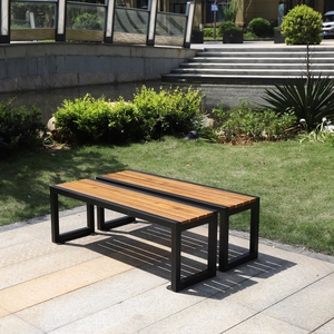 WPC-banco de madera para exteriores, muebles de calle de metal, silla larga de jardín <span class=keywords><strong>urbano</strong></span>, asientos de jardín modernos, bancos planos para KS Arks y lazas - Product Image 3