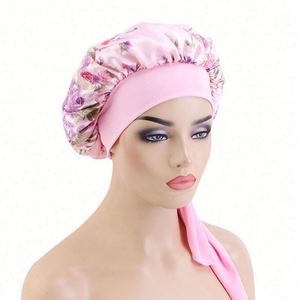 Women Floral Head Wraps Custom Satin Hair Bonnet Ankara Bonnet Satin Fashion Designer Bonnets With <b>Tie</b> - Product Image 4