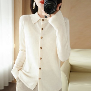 Femmes <span class=keywords><strong>laine</strong></span> <span class=keywords><strong>tricot</strong></span> Cardigan <span class=keywords><strong>veste</strong></span> col polo ample pull extérieur couleur unie bouton <span class=keywords><strong>tricot</strong></span> chemise pull français 2023 nouveau printemps - Product Image 4