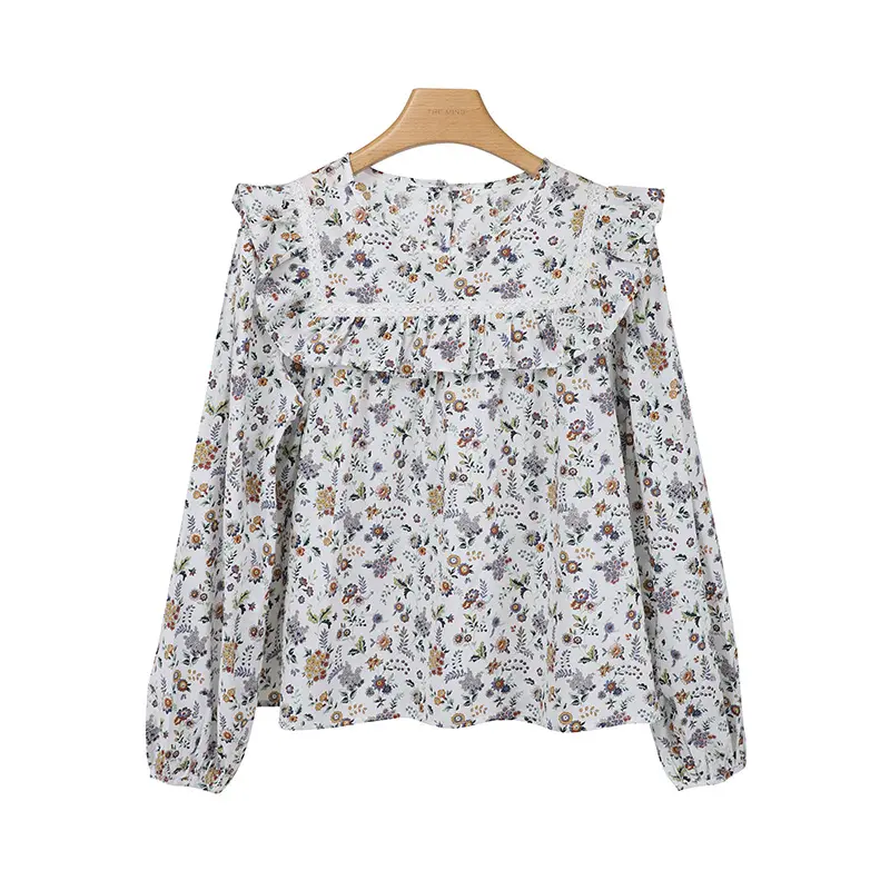 Spring/summer custom korean fashion cheap ladies women's floral blouses & shirts