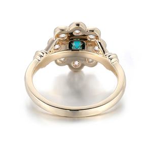 Anillo de Flores Delicado de Twinkle Jewelry, Oro Amarillo Sólido de 10K con Moissanita Verde Corte Asscher, Anillos de Compromiso de Diamantes Reales - Product Image 2