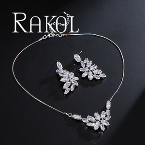 RAKOL SP027 Ensemble de bijoux de mariée en cuivre zircon à feuilles fantaisie de haute qualité - Product Image 1